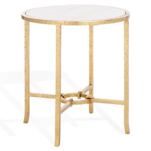 Safavieh Tauri Forged Metal Round Accent Table - Elegant Brass Design With Clear Glass Top For Any Space Brass ,White Metal ,Marble Sfv9551c