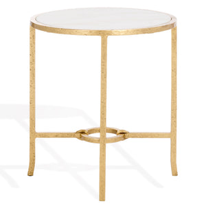 Safavieh Tauri Forged Metal Round Accent Table - Elegant Brass Design With Clear Glass Top For Any Space Brass ,White Metal ,Marble Sfv9551c