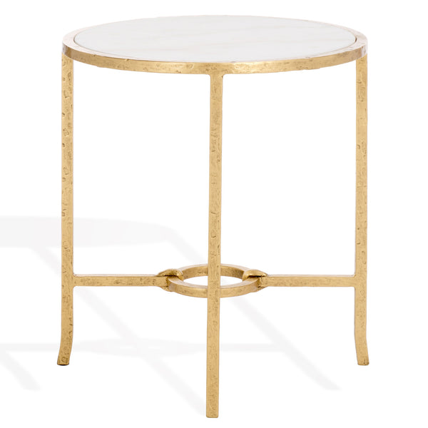 Safavieh Tauri Forged Metal Round Accent Table - Elegant Brass Design With Clear Glass Top For Any Space Brass ,White Metal ,Marble Sfv9551c