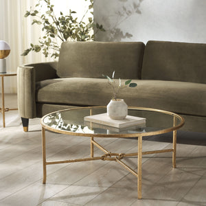 Safavieh Tauri Forged Metal Round Coffee Table - Elegant Glass Top With Sturdy Brass Base For Living Spaces Brass ,Clear Metal ,Tempered Glass Sfv9552a