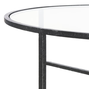 Safavieh TAURI Forged Metal Round Coffee Table - Industrial Elegance with Clear Glass Top for Modern Living Spaces Black / Clear SFV9552B