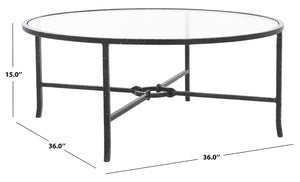 Safavieh TAURI Forged Metal Round Coffee Table - Industrial Elegance with Clear Glass Top for Modern Living Spaces Black / Clear SFV9552B