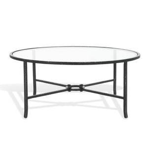 Safavieh TAURI Forged Metal Round Coffee Table - Industrial Elegance with Clear Glass Top for Modern Living Spaces Black / Clear SFV9552B