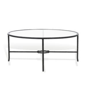 Safavieh TAURI Forged Metal Round Coffee Table - Industrial Elegance with Clear Glass Top for Modern Living Spaces Black / Clear SFV9552B