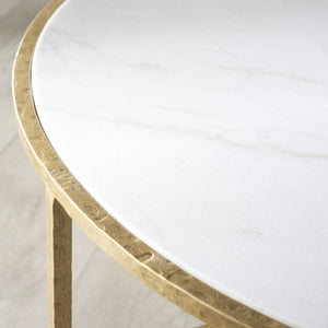 Safavieh Tauri Forged Metal Round Coffee Table - Elegant Glass Top With Sturdy Brass Base For Living Spaces Brass ,White Metal ,Marble Sfv9552c