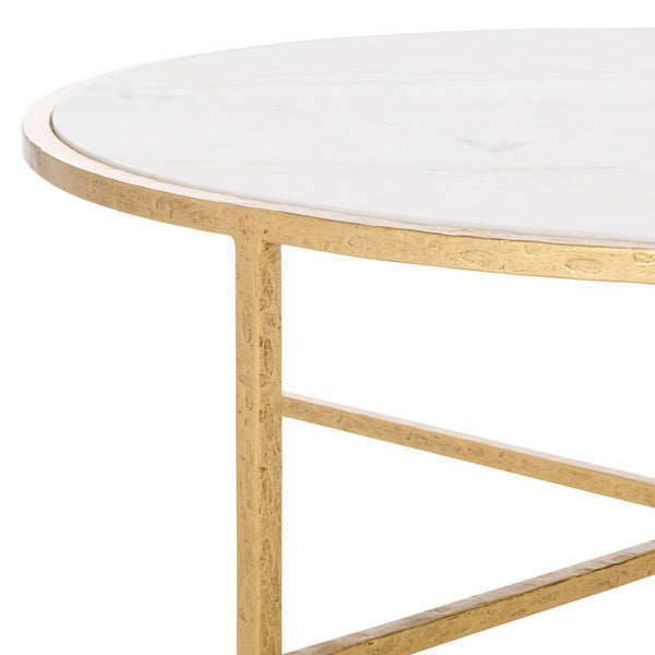 Safavieh Tauri Forged Metal Round Coffee Table - Elegant Glass Top With Sturdy Brass Base For Living Spaces Brass ,White Metal ,Marble Sfv9552c