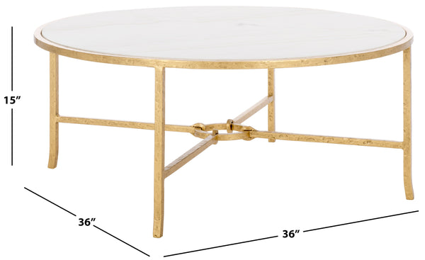 Safavieh Tauri Forged Metal Round Coffee Table - Elegant Glass Top With Sturdy Brass Base For Living Spaces Brass ,White Metal ,Marble Sfv9552c