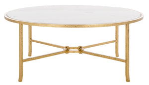 Safavieh Tauri Forged Metal Round Coffee Table - Elegant Glass Top With Sturdy Brass Base For Living Spaces Brass ,White Metal ,Marble Sfv9552c