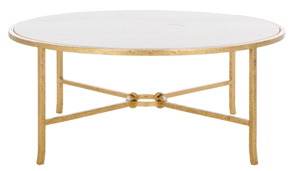 Safavieh Tauri Forged Metal Round Coffee Table - Elegant Glass Top With Sturdy Brass Base For Living Spaces Brass ,White Metal ,Marble Sfv9552c