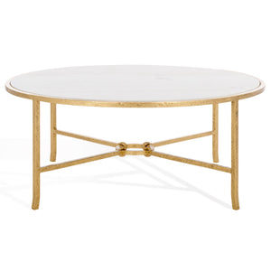 Safavieh Tauri Forged Metal Round Coffee Table - Elegant Glass Top With Sturdy Brass Base For Living Spaces Brass ,White Metal ,Marble Sfv9552c