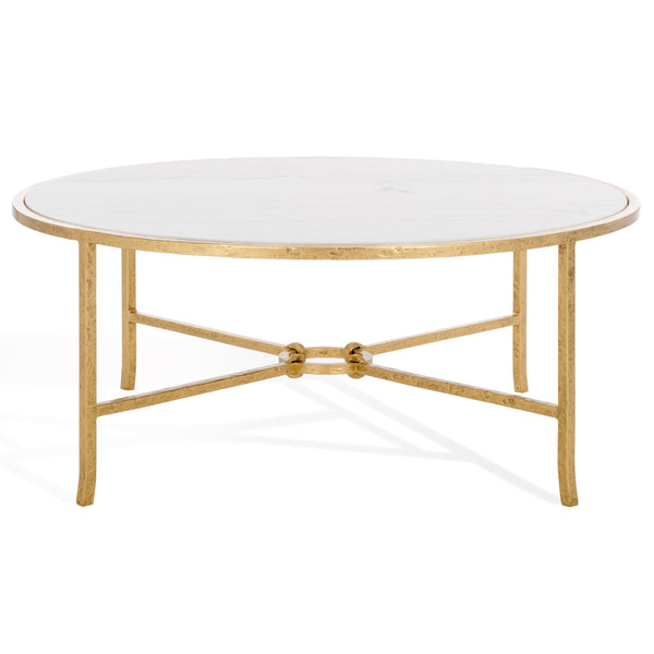 Safavieh Tauri Forged Metal Round Coffee Table - Elegant Glass Top With Sturdy Brass Base For Living Spaces Brass ,White Metal ,Marble Sfv9552c
