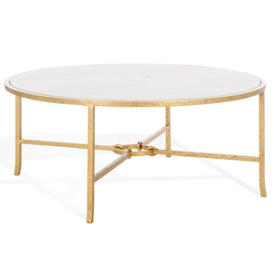 Safavieh Tauri Forged Metal Round Coffee Table - Elegant Glass Top With Sturdy Brass Base For Living Spaces Brass ,White Metal ,Marble Sfv9552c