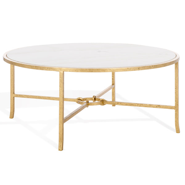 Safavieh Tauri Forged Metal Round Coffee Table - Elegant Glass Top With Sturdy Brass Base For Living Spaces Brass ,White Metal ,Marble Sfv9552c