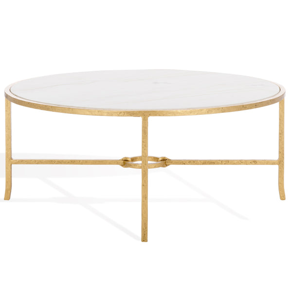Safavieh Tauri Forged Metal Round Coffee Table - Elegant Glass Top With Sturdy Brass Base For Living Spaces Brass ,White Metal ,Marble Sfv9552c