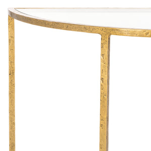 Safavieh TAURI Forged Metal Half Moon Console Table - Chic Sculptural Design for Modern Entryways & Living Spaces Brass / Clear SFV9553A