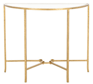 Safavieh TAURI Forged Metal Half Moon Console Table - Chic Sculptural Design for Modern Entryways & Living Spaces Brass / Clear SFV9553A