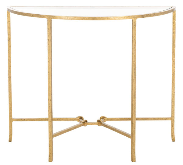 Safavieh TAURI Forged Metal Half Moon Console Table - Chic Sculptural Design for Modern Entryways & Living Spaces Brass / Clear SFV9553A
