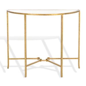 Safavieh TAURI Forged Metal Half Moon Console Table - Chic Sculptural Design for Modern Entryways & Living Spaces Brass / Clear SFV9553A