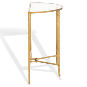 Safavieh TAURI Forged Metal Half Moon Console Table - Chic Sculptural Design for Modern Entryways & Living Spaces Brass / Clear SFV9553A