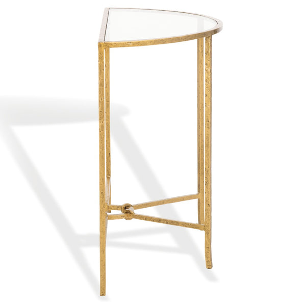 Safavieh TAURI Forged Metal Half Moon Console Table - Chic Sculptural Design for Modern Entryways & Living Spaces Brass / Clear SFV9553A