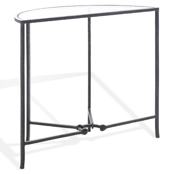 Safavieh Tauri Forged Metal Half Moon Console Table - Elegant Brass Finish With Clear Glass Top For Modern Homes Black ,Clear Metal ,Tempered Glass Sfv9553b