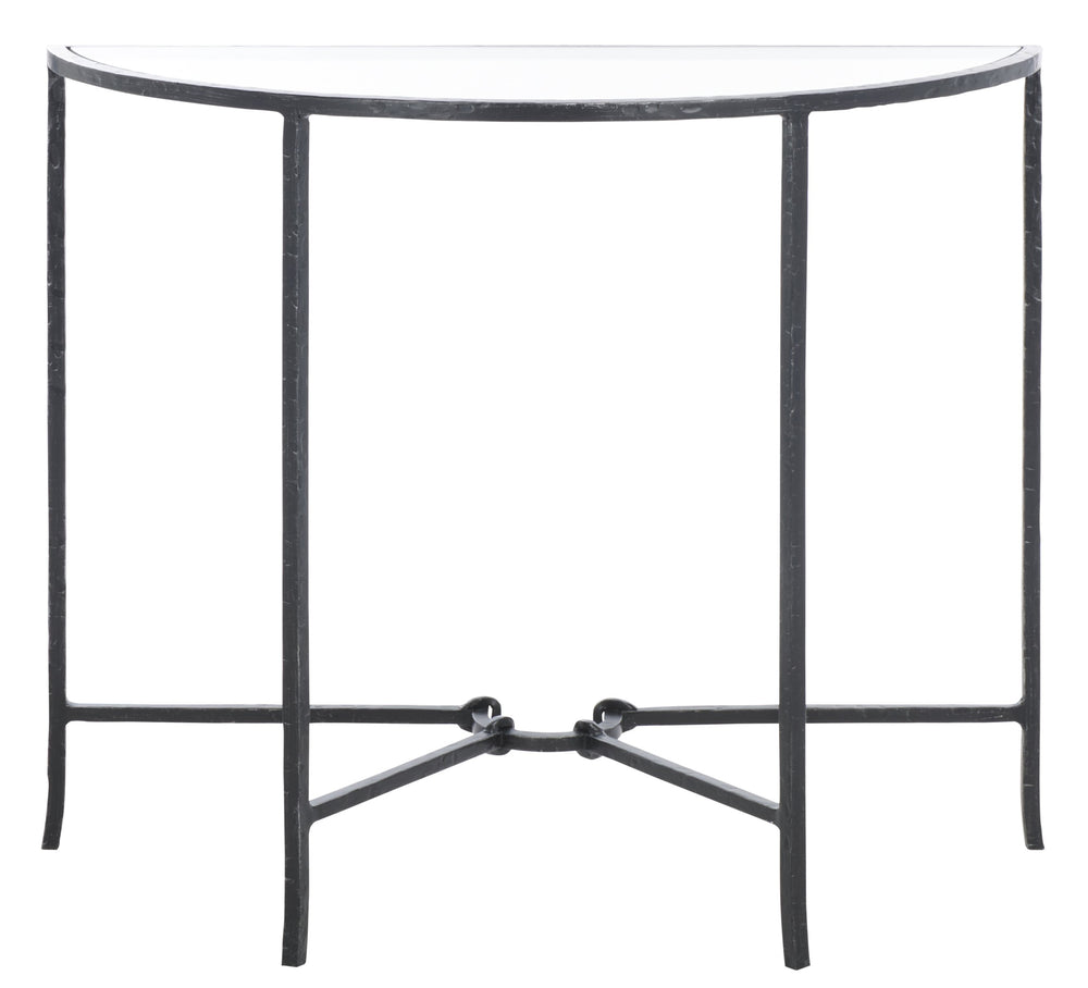 Safavieh Tauri Forged Metal Half Moon Console Table - Elegant Brass Finish With Clear Glass Top For Modern Homes Brass ,Clear Metal ,Tempered Glass Sfv9553a