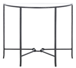 Safavieh Tauri Forged Metal Half Moon Console Table - Elegant Brass Finish With Clear Glass Top For Modern Homes Black ,Clear Metal ,Tempered Glass Sfv9553b