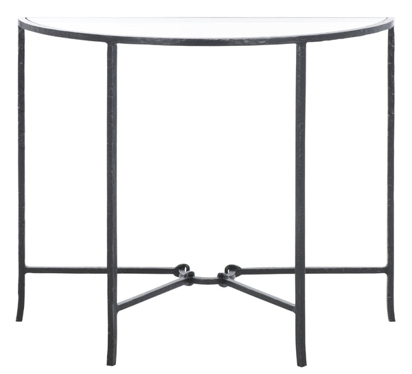 Safavieh Tauri Forged Metal Half Moon Console Table - Elegant Brass Finish With Clear Glass Top For Modern Homes Black ,Clear Metal ,Tempered Glass Sfv9553b