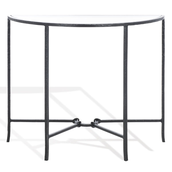 Safavieh Tauri Forged Metal Half Moon Console Table - Elegant Brass Finish With Clear Glass Top For Modern Homes Black ,Clear Metal ,Tempered Glass Sfv9553b