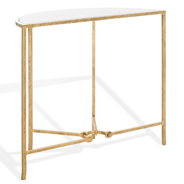 Safavieh Tauri Forged Metal Half Moon Console Table - Elegant Brass Finish With Clear Glass Top For Modern Homes Brass ,White Metal ,Marble Sfv9553c