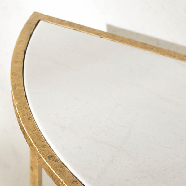 Safavieh Tauri Forged Metal Half Moon Console Table - Elegant Brass Finish With Clear Glass Top For Modern Homes Brass ,White Metal ,Marble Sfv9553c