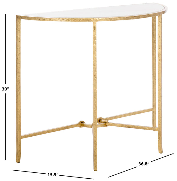 Safavieh Tauri Forged Metal Half Moon Console Table - Elegant Brass Finish With Clear Glass Top For Modern Homes Brass ,White Metal ,Marble Sfv9553c