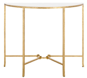 Safavieh Tauri Forged Metal Half Moon Console Table - Elegant Brass Finish With Clear Glass Top For Modern Homes Brass ,White Metal ,Marble Sfv9553c