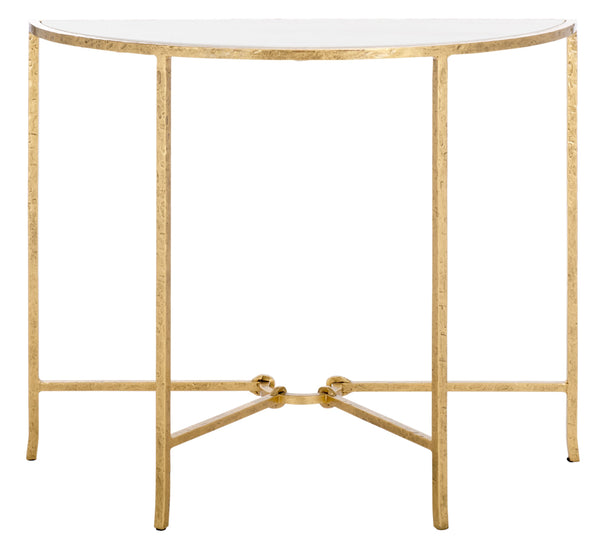Safavieh Tauri Forged Metal Half Moon Console Table - Elegant Brass Finish With Clear Glass Top For Modern Homes Brass ,White Metal ,Marble Sfv9553c