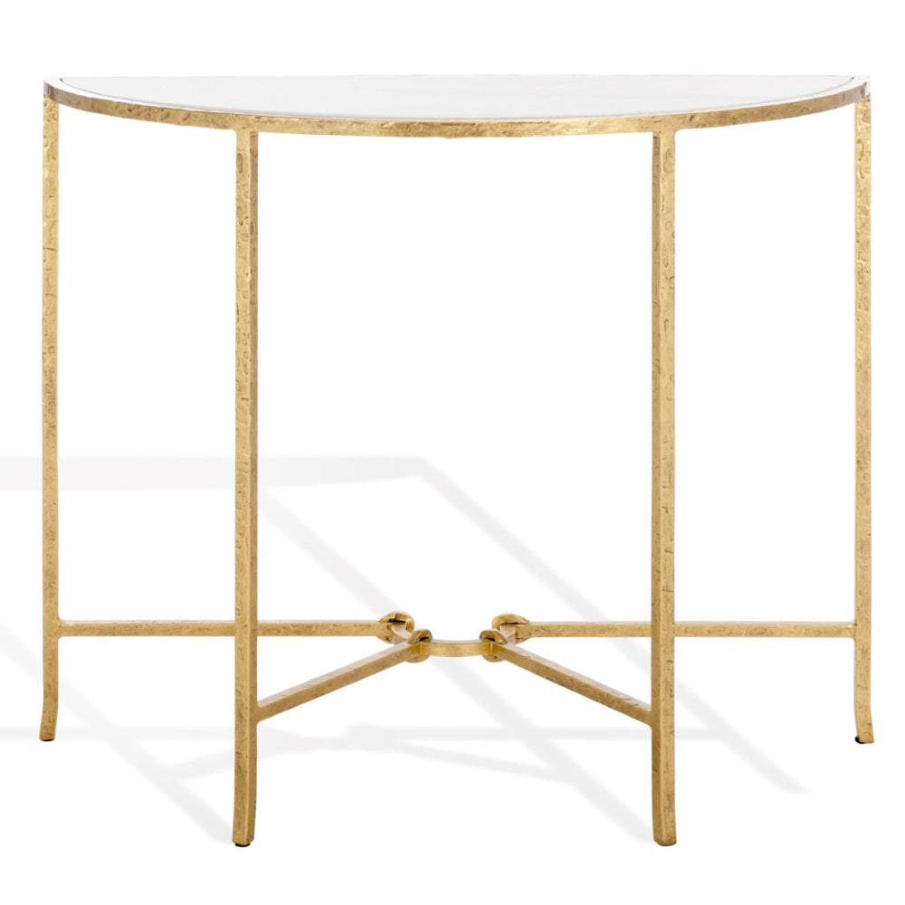 Safavieh TAURI Half Moon Console Table – Elegant Brass Frame with White Marble Top for Timeless Style SFV9553C