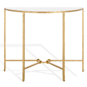 Safavieh Tauri Forged Metal Half Moon Console Table - Elegant Brass Finish With Clear Glass Top For Modern Homes Brass ,White Metal ,Marble Sfv9553c
