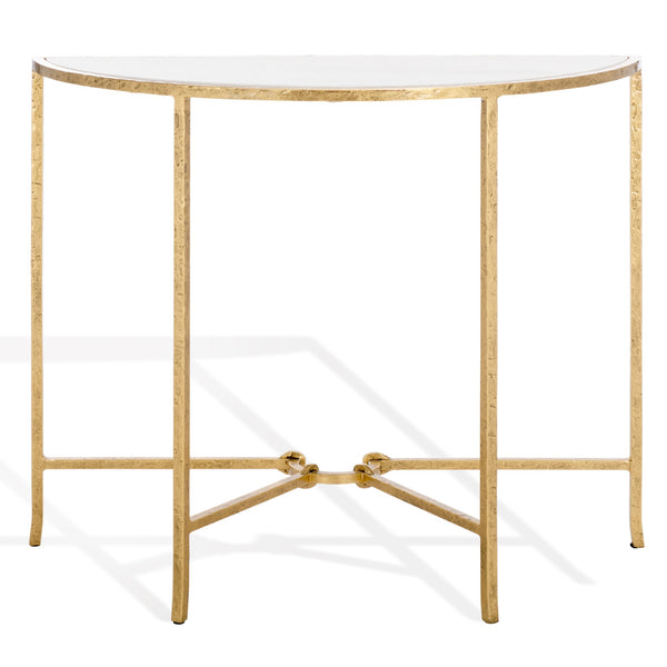 Safavieh Tauri Forged Metal Half Moon Console Table - Elegant Brass Finish With Clear Glass Top For Modern Homes Brass ,White Metal ,Marble Sfv9553c