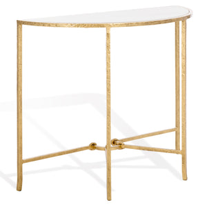 Safavieh Tauri Forged Metal Half Moon Console Table - Elegant Brass Finish With Clear Glass Top For Modern Homes Brass ,White Metal ,Marble Sfv9553c