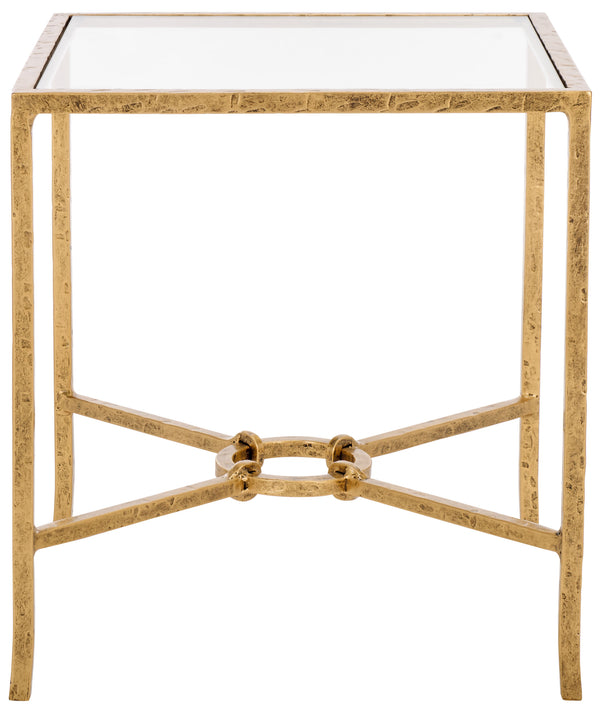 Safavieh Tauri Forged Metal Accent Table – Chic Brass Finish With Clear Glass Top For Elegant Home Decor Brass ,Clear Metal ,Tempered Glass Sfv9554a