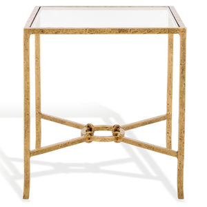 Safavieh Tauri Forged Metal Accent Table – Chic Brass Finish With Clear Glass Top For Elegant Home Decor Brass ,Clear Metal ,Tempered Glass Sfv9554a