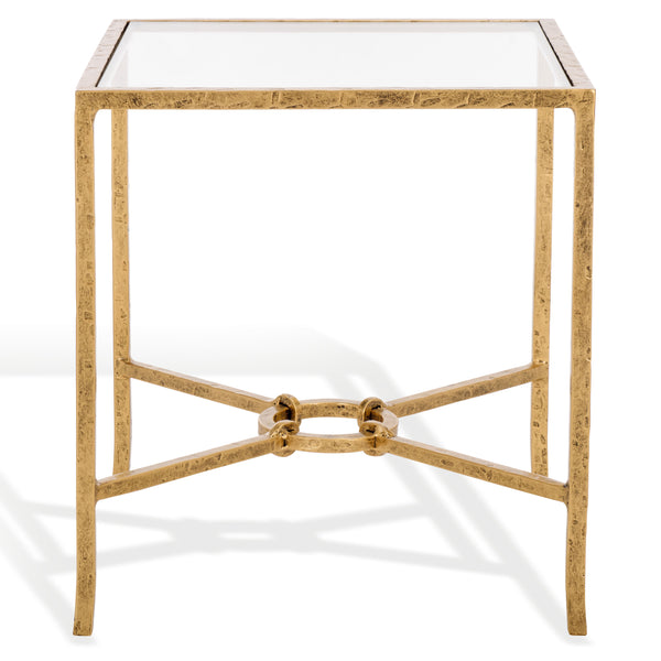 Safavieh Tauri Forged Metal Accent Table – Chic Brass Finish With Clear Glass Top For Elegant Home Decor Brass ,Clear Metal ,Tempered Glass Sfv9554a