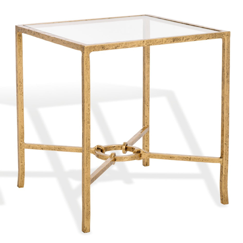 Safavieh TAURI Forged Metal Square Accent Table - Industrial Chic Design for Modern Living Spaces and Decor Brass / Clear SFV9554A