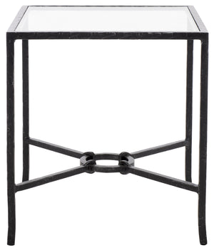 Safavieh Tauri Forged Metal Accent Table – Chic Brass Finish With Clear Glass Top For Elegant Home Decor Black ,Clear Metal ,Tempered Glass Sfv9554b
