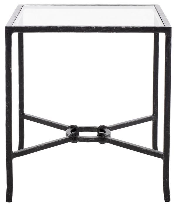 Safavieh Tauri Forged Metal Accent Table – Chic Brass Finish With Clear Glass Top For Elegant Home Decor Black ,Clear Metal ,Tempered Glass Sfv9554b