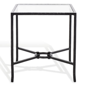 Safavieh Tauri Forged Metal Accent Table – Chic Brass Finish With Clear Glass Top For Elegant Home Decor Black ,Clear Metal ,Tempered Glass Sfv9554b