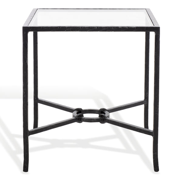 Safavieh Tauri Forged Metal Accent Table – Chic Brass Finish With Clear Glass Top For Elegant Home Decor Black ,Clear Metal ,Tempered Glass Sfv9554b