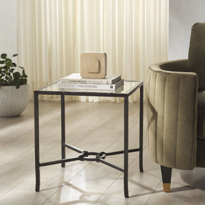 Safavieh Tauri Forged Metal Accent Table – Chic Brass Finish With Clear Glass Top For Elegant Home Decor Black ,Clear Metal ,Tempered Glass Sfv9554b