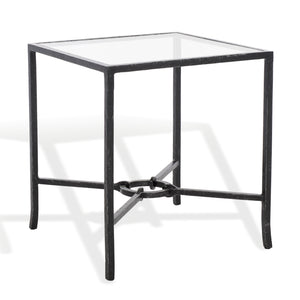 Safavieh Tauri Forged Metal Accent Table – Chic Brass Finish With Clear Glass Top For Elegant Home Decor Black ,Clear Metal ,Tempered Glass Sfv9554b