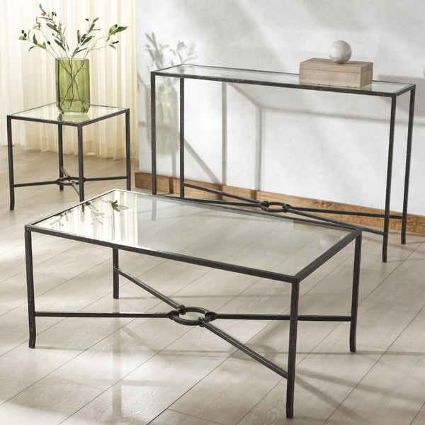 Safavieh TAURI Forged Metal Rectangle Console Table - Industrial Chic Design for Modern Living Spaces Black / Clear SFV9556B