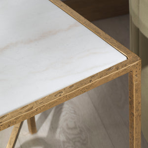 Safavieh Tauri Forged Metal Accent Table – Chic Brass Finish With Clear Glass Top For Elegant Home Decor Brass ,White Metal ,Marble Sfv9554c